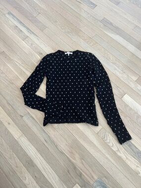 Frame Black Crewneck Sweater with Gold Dot Texture